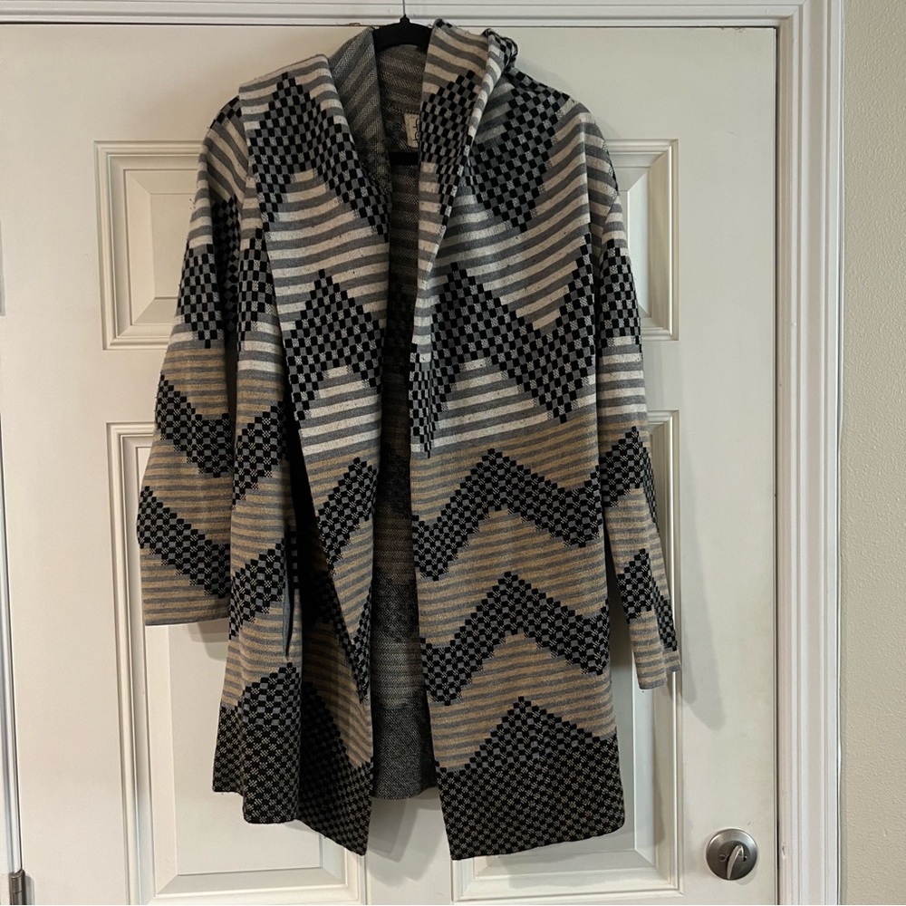 Anthropologie Field Flowers Chevron Belted Cardigan Wrap Sweater Coat Size S